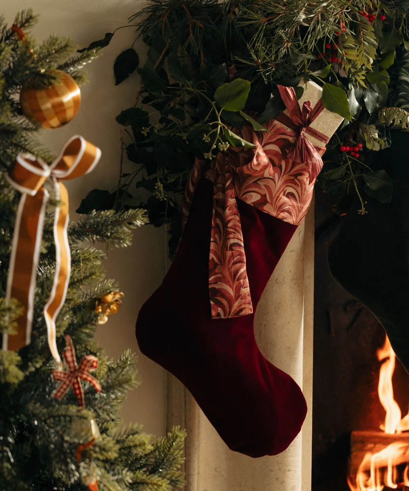 Marble & Velvet Christmas Stocking, Burgundy from Rebecca Udall