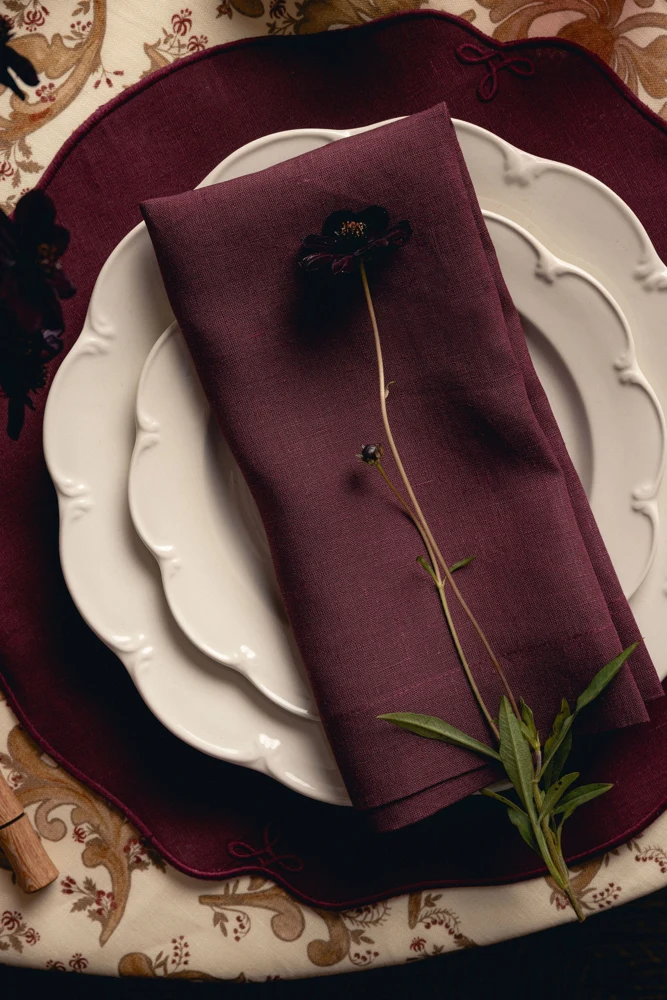 Pair of Martha Linen Napkins, Burgundy from Rebecca Udall