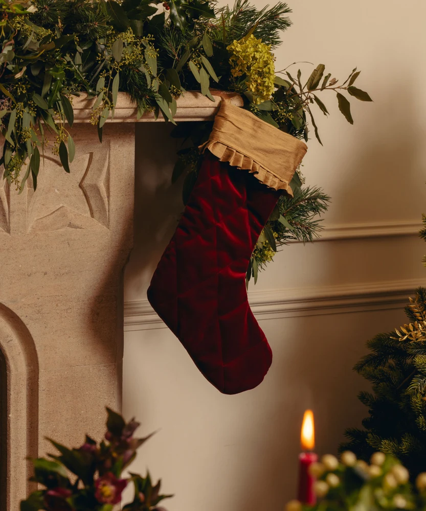 Quilted Velvet & Silk Christmas Stocking, Burgundy from Rebecca Udall