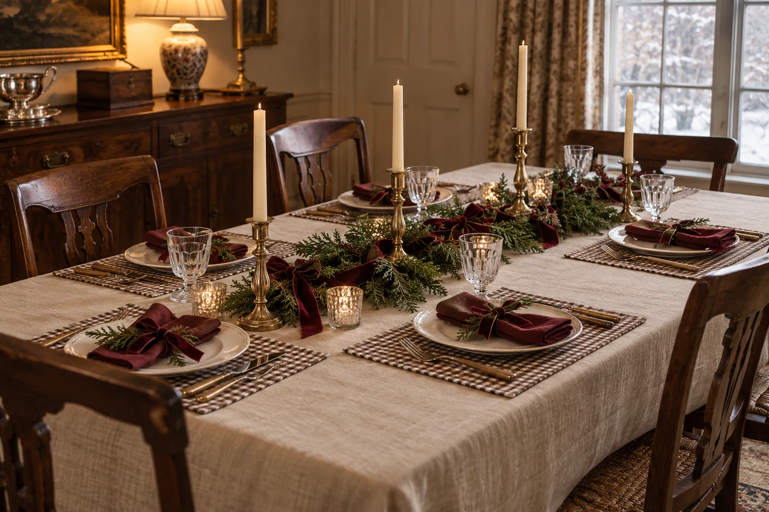 Warm neutrals & burgundy Christmas decorating inspiration