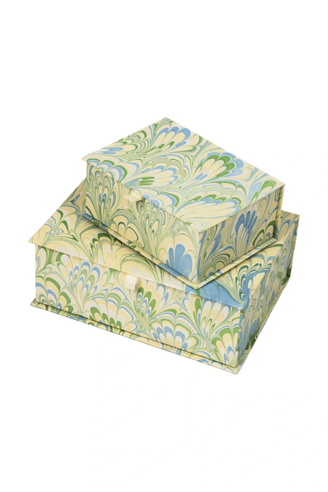 Hand-Marbled Keepsake Box in Seaglass Peacock, Small from Over The Moon